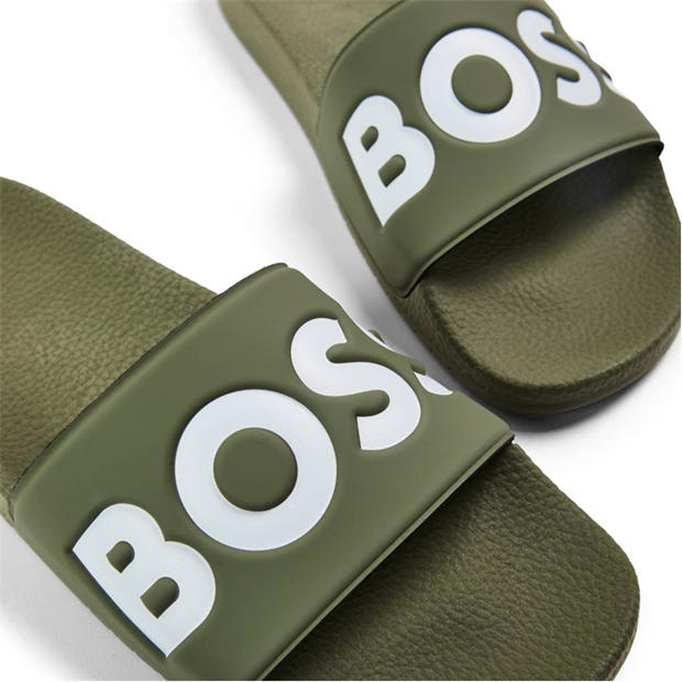 Green 351 - Boss - Mens BOSS Comfy Slider Sandals with Logo Detail (Aryeh)
