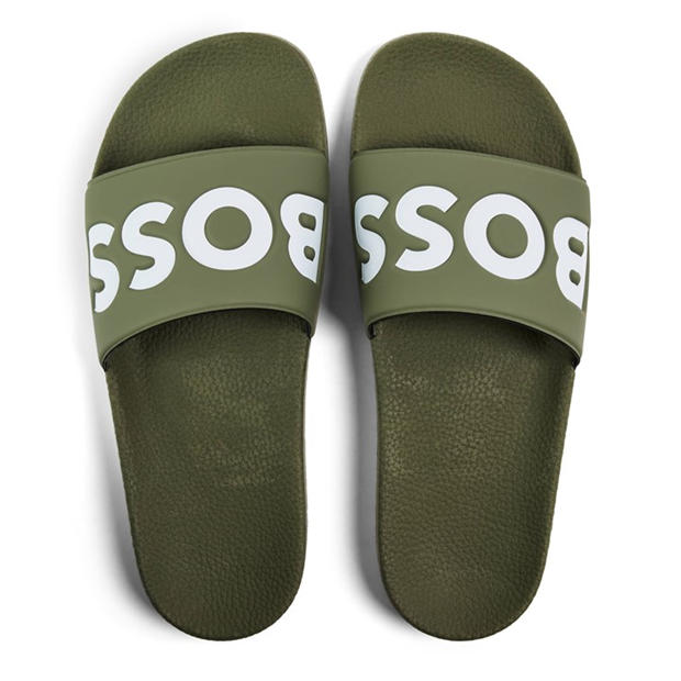 Green 351 - Boss - Mens BOSS Comfy Slider Sandals with Logo Detail (Aryeh)