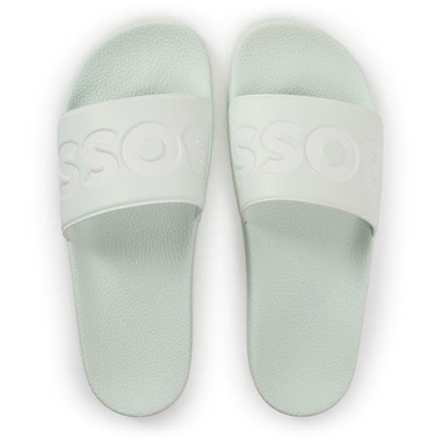Grey/White 110 - Boss - Mens BOSS Comfy Slider Sandals with Logo Detail (Aryeh)