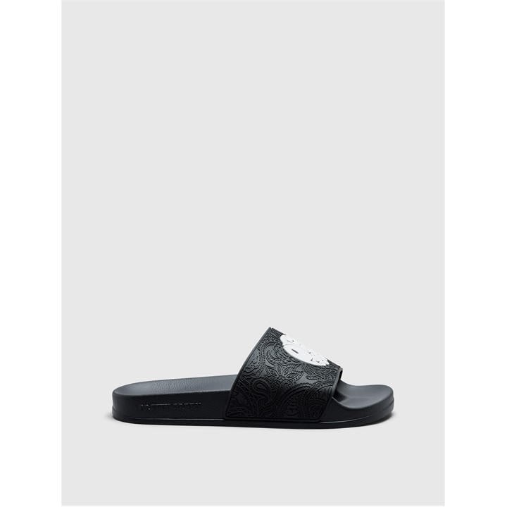 Pretty Green Men's Black Pg Okala Embossed Pool Sliders in Size 8, Sports Direct