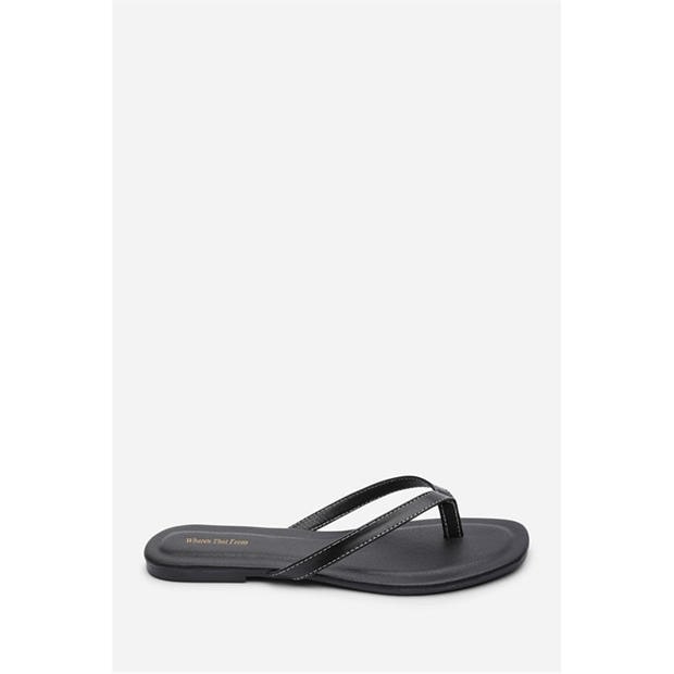 Black PU - Wheres That From - Where’s Flip Flop Sandal with Contrast Stitch Detail