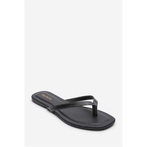 Black PU - Wheres That From - Where’s Flip Flop Sandal with Contrast Stitch Detail