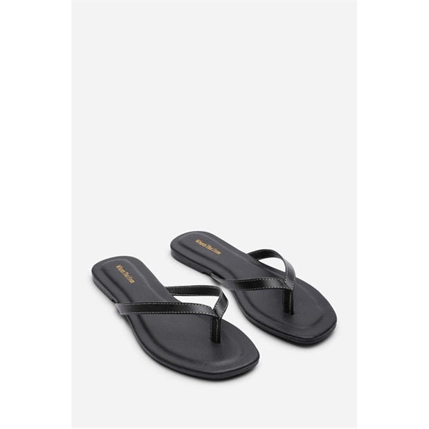 Black PU - Wheres That From - Where’s Flip Flop Sandal with Contrast Stitch Detail