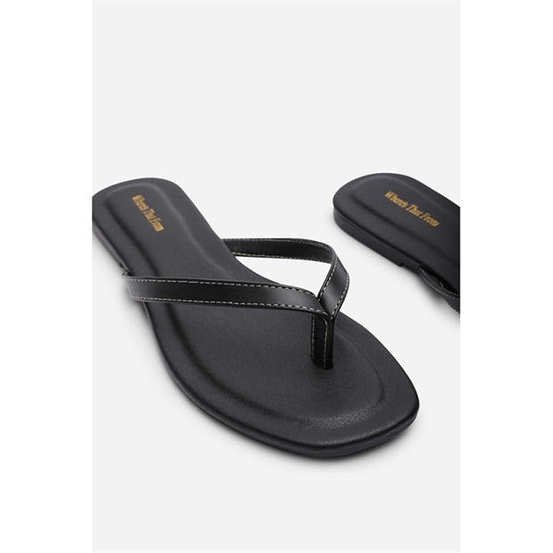 Black PU - Wheres That From - Where’s Flip Flop Sandal with Contrast Stitch Detail