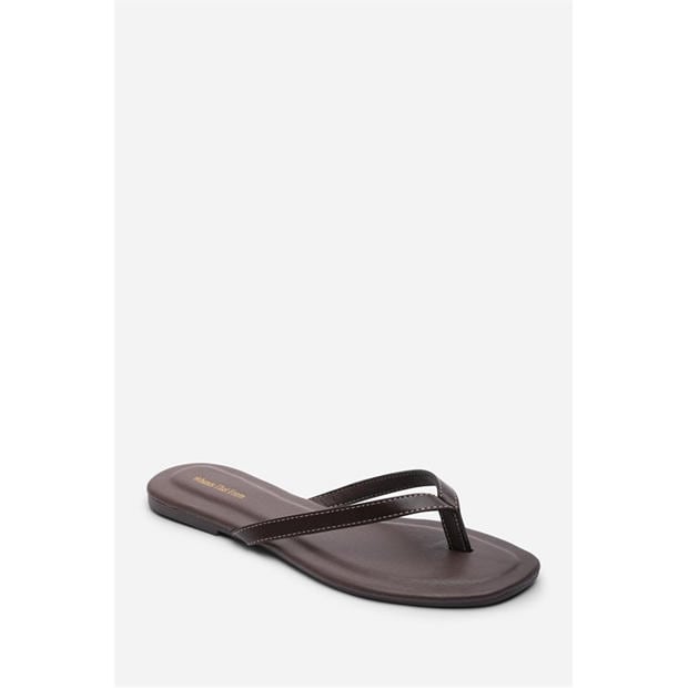 Dk Brown PU - Wheres That From - Where’s Flip Flop Sandal with Contrast Stitch Detail