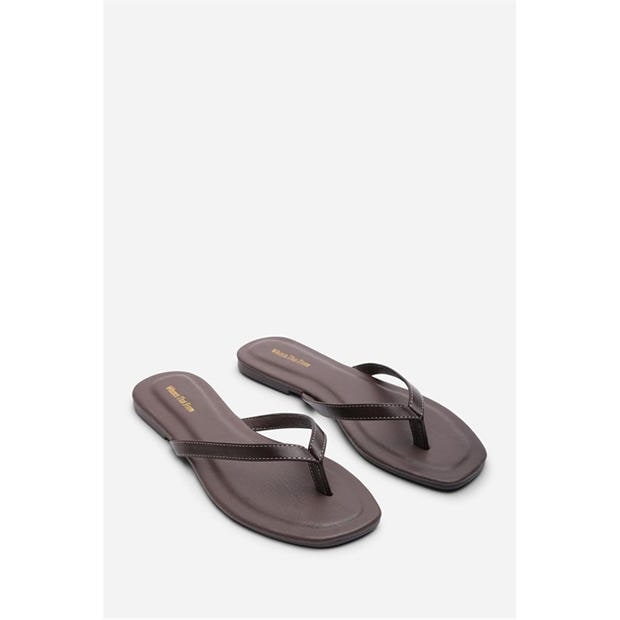 Dk Brown PU - Wheres That From - Where’s Flip Flop Sandal with Contrast Stitch Detail
