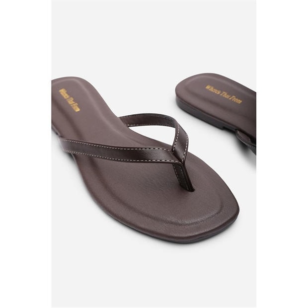 Dk Brown PU - Wheres That From - Where’s Flip Flop Sandal with Contrast Stitch Detail