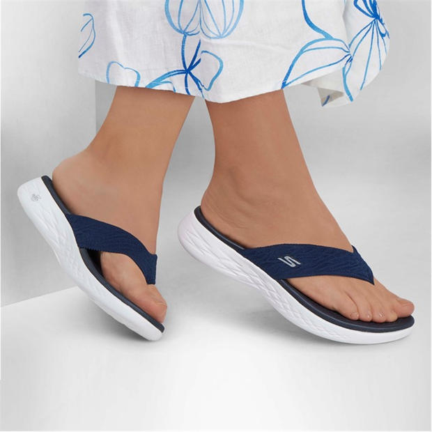 Navy - Skechers - Knit 3pt Sandal W Molded Footbed Flat Sandals Womens