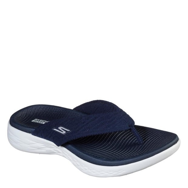 Navy - Skechers - Knit 3pt Sandal W Molded Footbed Flat Sandals Womens
