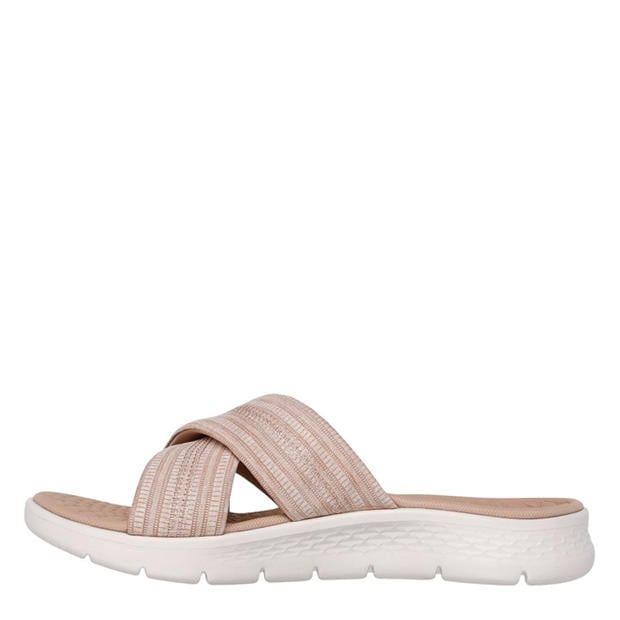 Taupe - Skechers - Crossband Slide W Memory Foam Strap Flat Sandals Womens