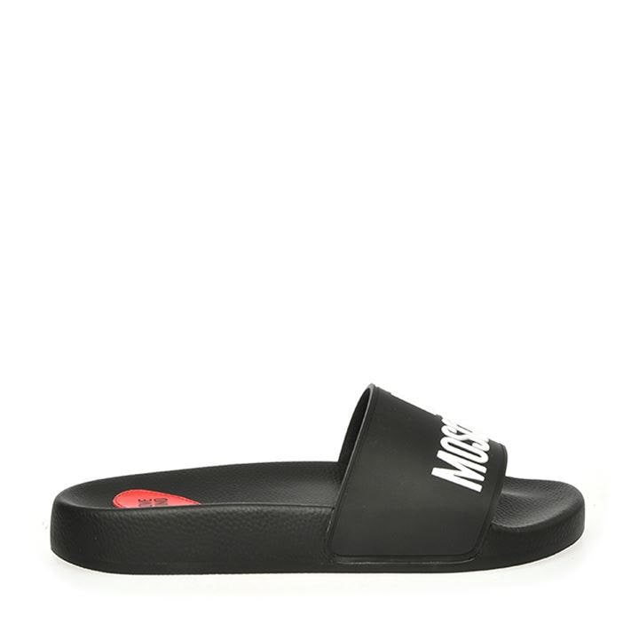 Love Moschino Women's Black Embossed Logo Sliders in Size 3, Sports Direct