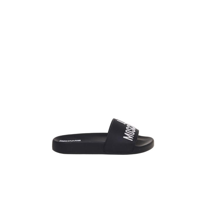 Love Moschino Women's Black Embossed Logo Sliders in Size 6, Sports Direct