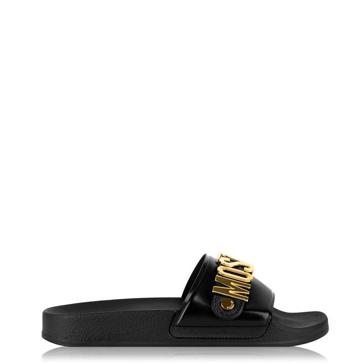 Moschino Women's Black Logo Pool Sliders in Size 3, Sports Direct