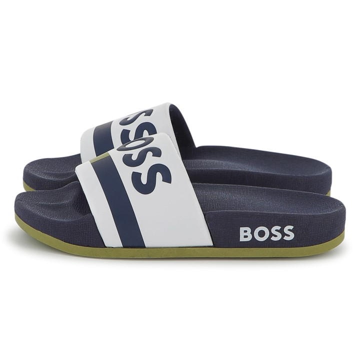 Boss Boys White Kids' Striped Pool Sliders in Size 6.5, Sports Direct