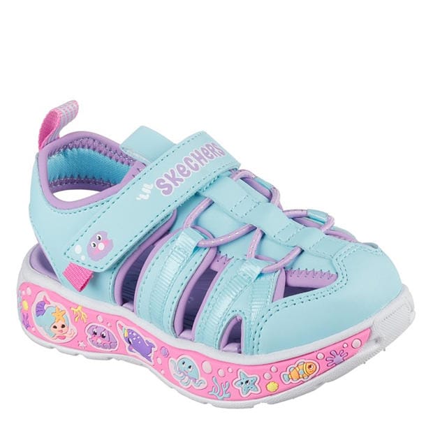 Turq/Lavender - Skechers - Close Toe Sandal W Bungee & Strap Flat Sandals Girls