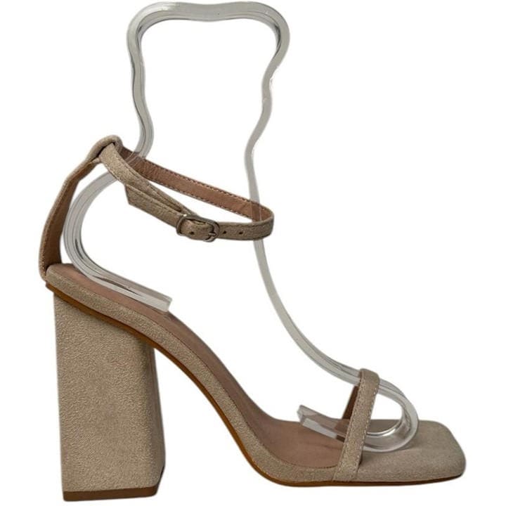 Chic Women's Cream Open Toe Block Heeled Sandal in Size 6, Sports Direct