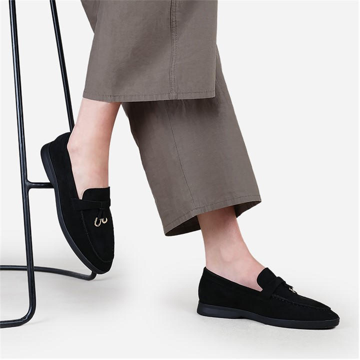 Wheres That From Women's Black Wheres Slip On Trim Loafers in Size 7, Sports Direct