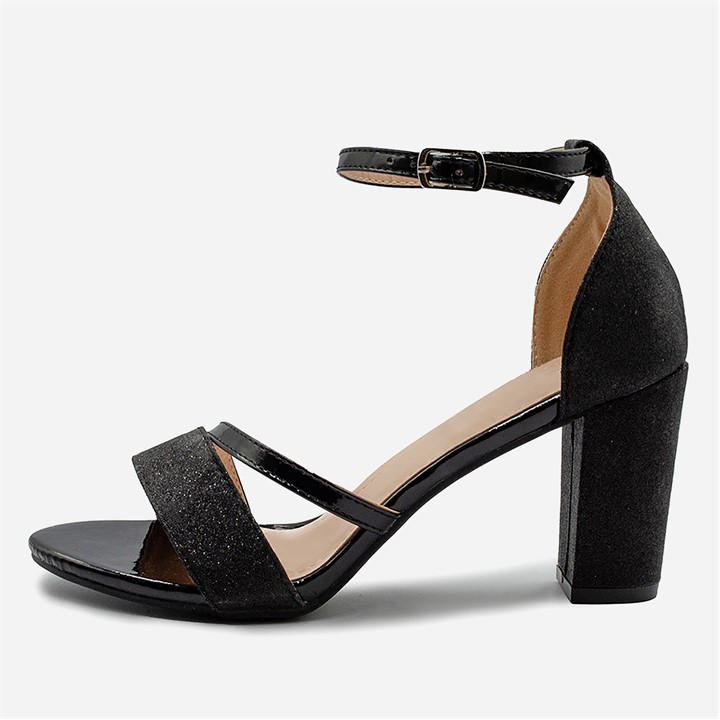 Wheres That From Women's Black Where¿S Glitter Perla Mid Block Heel Sandals in Size 4, Sports Direct