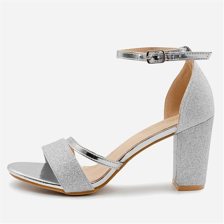 Wheres That From Women's Silver Where¿S Glitter Perla Mid Block Heel Sandals in Size 8, Sports Direct