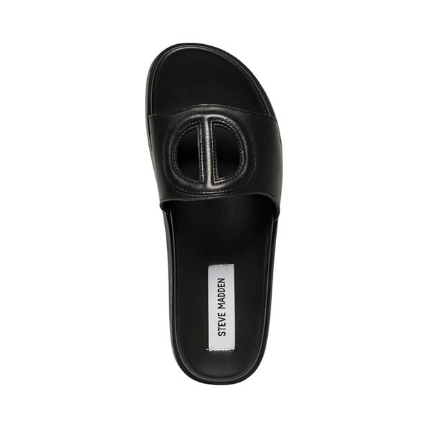 Black Leather - STEVE MADDEN - Women's Mayke Solid Flat Sandals