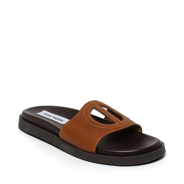 Cognac Leather - STEVE MADDEN - Women's Mayke Solid Flat Sandals