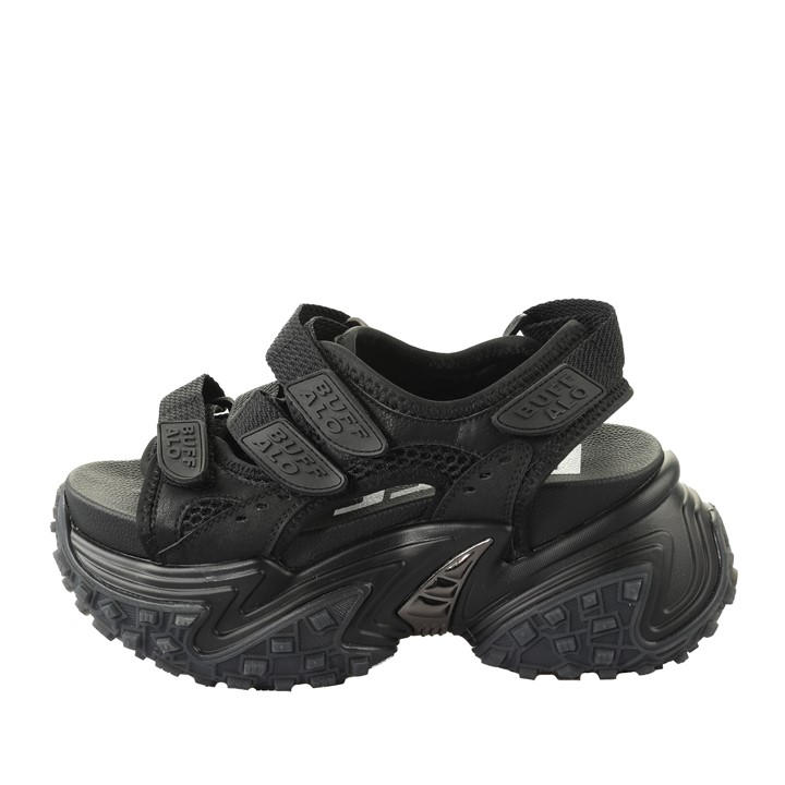 Buffalo Women's Black Vegan Flatform Sandals in Size 4, Sports Direct