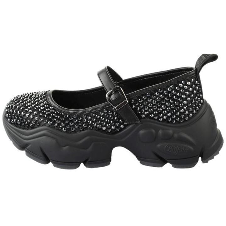 Buffalo Women's Black Crystal Embellished Platform Mary Jane Ballet Pumps in Size 4, Sports Direct