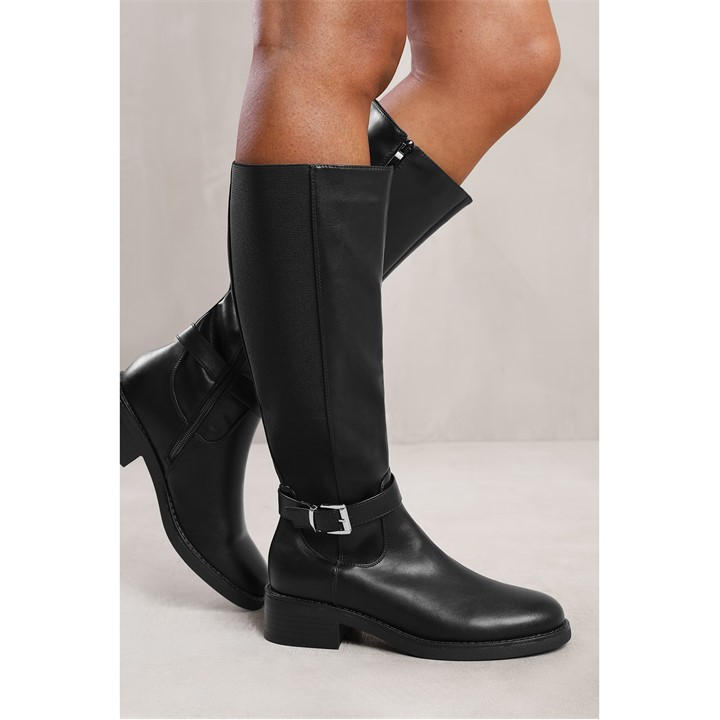 Wheres That From Women's Black Wheres Knee High Riding Boots With Side Buckle Strap in Size 4, Sports Direct