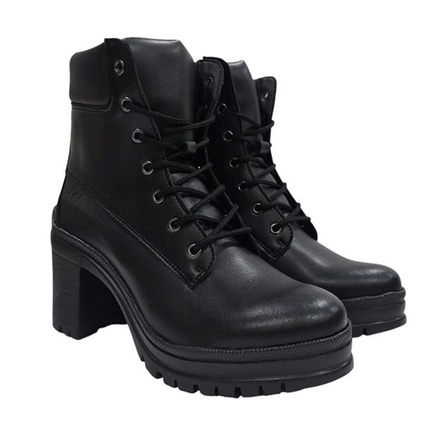 Black - Jack Wills - Women's Premium Leather Block Heel Lace Up Ankle Boots
