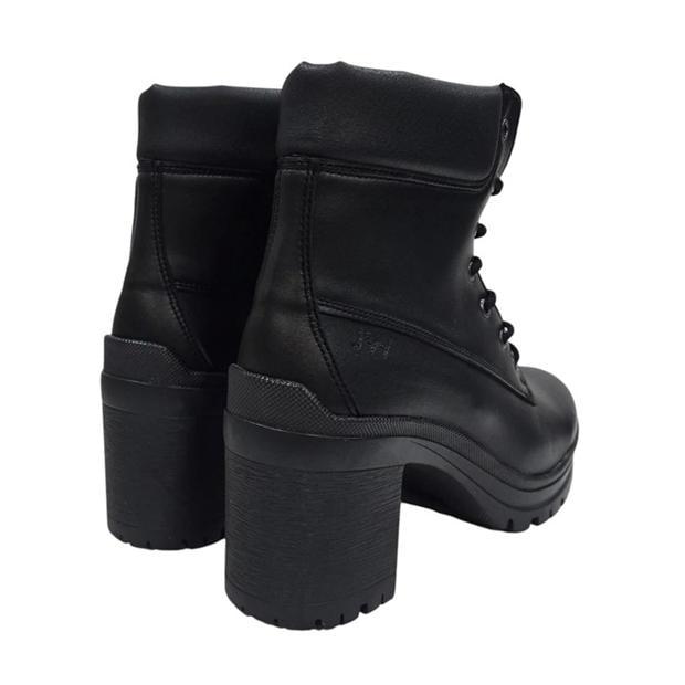 Black - Jack Wills - Women's Premium Leather Block Heel Lace Up Ankle Boots