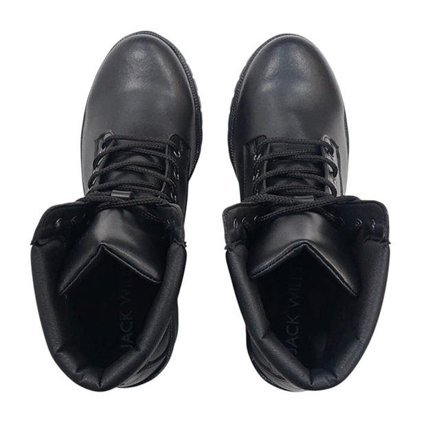 Black - Jack Wills - Women's Premium Leather Block Heel Lace Up Ankle Boots