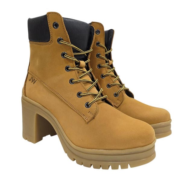 Honey - Jack Wills - Women's Premium Leather Block Heel Lace Up Ankle Boots