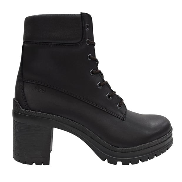 Dark Brown - Jack Wills - Women's Premium Leather Block Heel Lace Up Ankle Boots