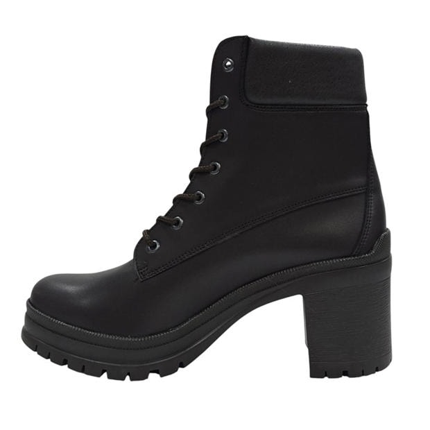 Dark Brown - Jack Wills - Women's Premium Leather Block Heel Lace Up Ankle Boots