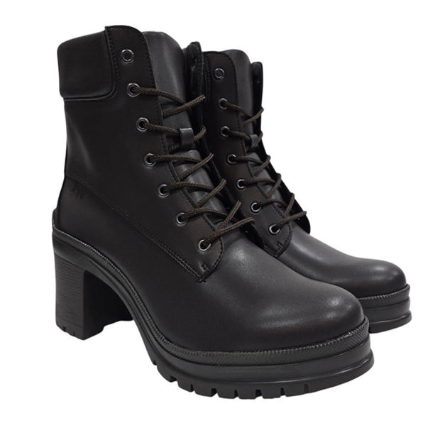 Dark Brown - Jack Wills - Women's Premium Leather Block Heel Lace Up Ankle Boots