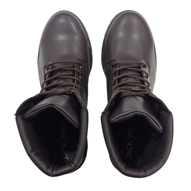 Dark Brown - Jack Wills - Women's Premium Leather Block Heel Lace Up Ankle Boots