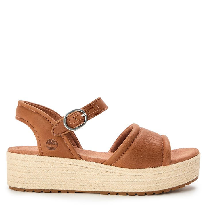Timberland Women's Brown Backstrap Flatform Sandals in Size 7.5, Sports Direct