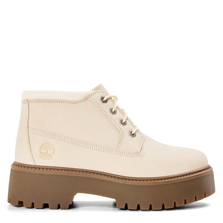 Timberland Women's Beige Mid Lace Up Waterproof Platform Boots in Size 7.5, Sports Direct