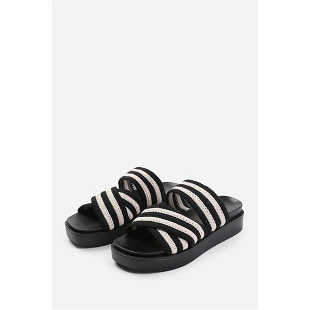 Black - Wheres That From - Women's Contrast Strap Flat Sandal