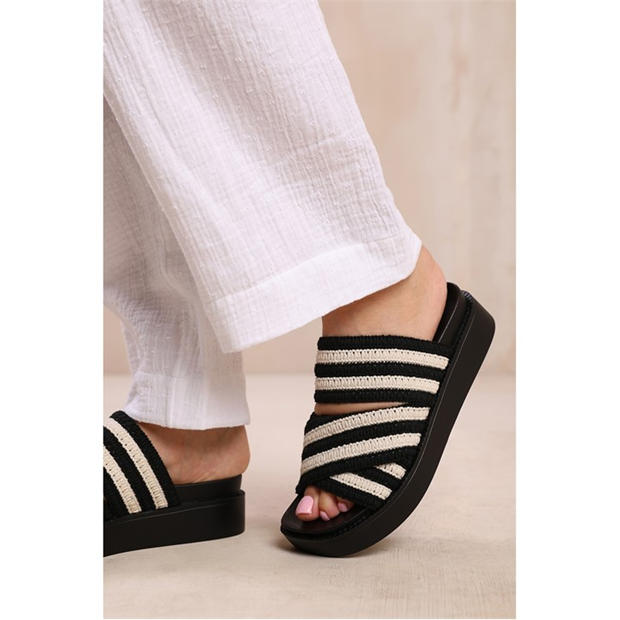 Black - Wheres That From - Women's Contrast Strap Flat Sandal