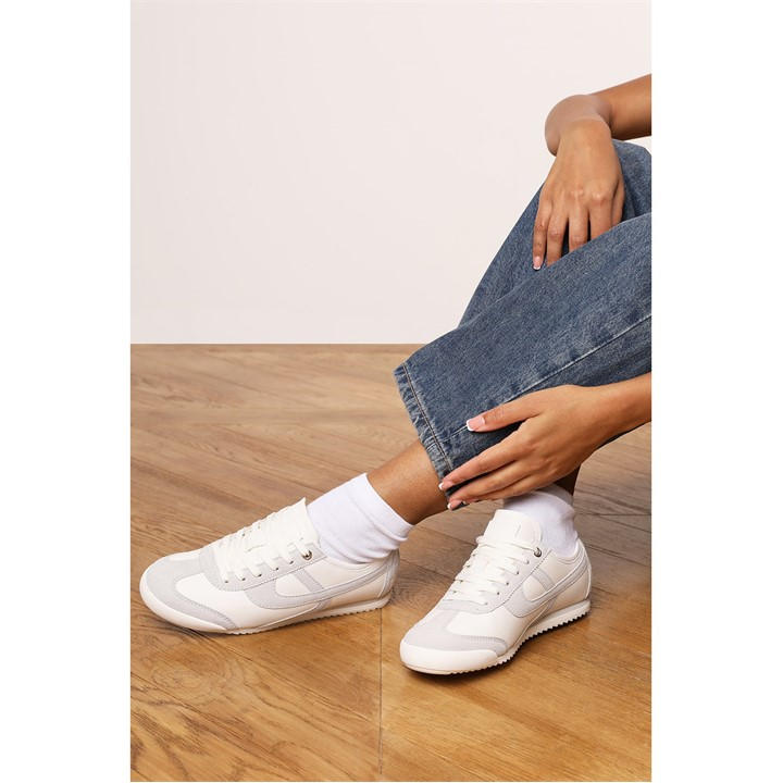 Wheres That From Women's White Court Lace Up Trainer With Stripe Detail