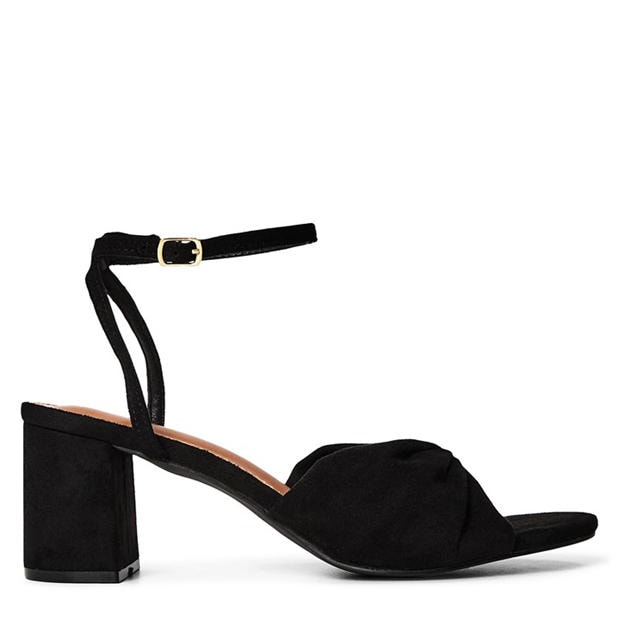 Black Suede - Wheres That From - Where’s Block Heel Ruched Buckle Sandal