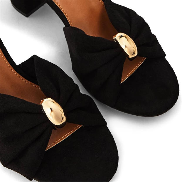 Black Suede - Wheres That From - Where’s Block Heel Ruched Buckle Sandal