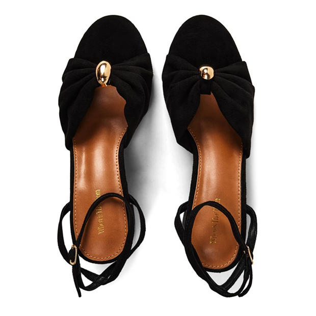 Black Suede - Wheres That From - Where’s Block Heel Ruched Buckle Sandal