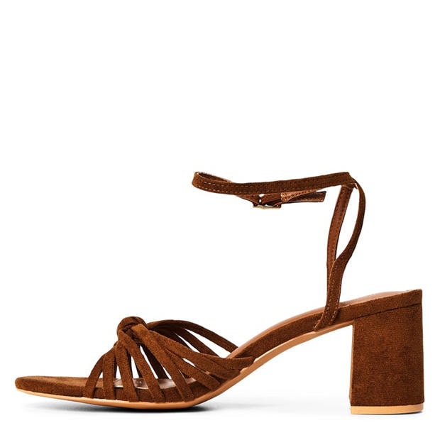 Cognac Suede - Wheres That From - Where’s Knotted Block Heel Sandal With Ankle Strap