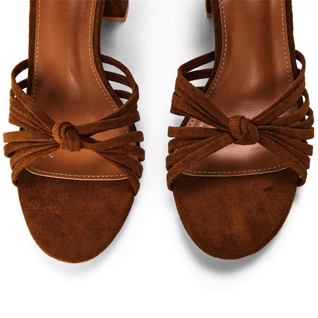Cognac Suede - Wheres That From - Where’s Knotted Block Heel Sandal With Ankle Strap