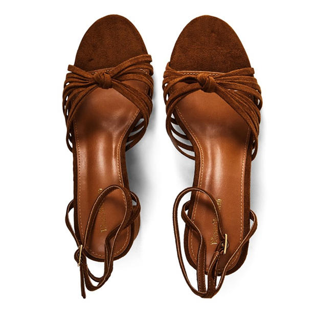 Cognac Suede - Wheres That From - Where’s Knotted Block Heel Sandal With Ankle Strap