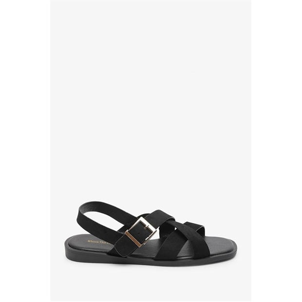 Black Suede - Wheres That From - Where’s Cross Over Open Toe Sandals