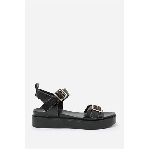 Black PU - Wheres That From - Where’s Double Buckle Strap Platform Sandals