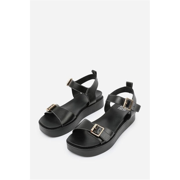 Black PU - Wheres That From - Where’s Double Buckle Strap Platform Sandals